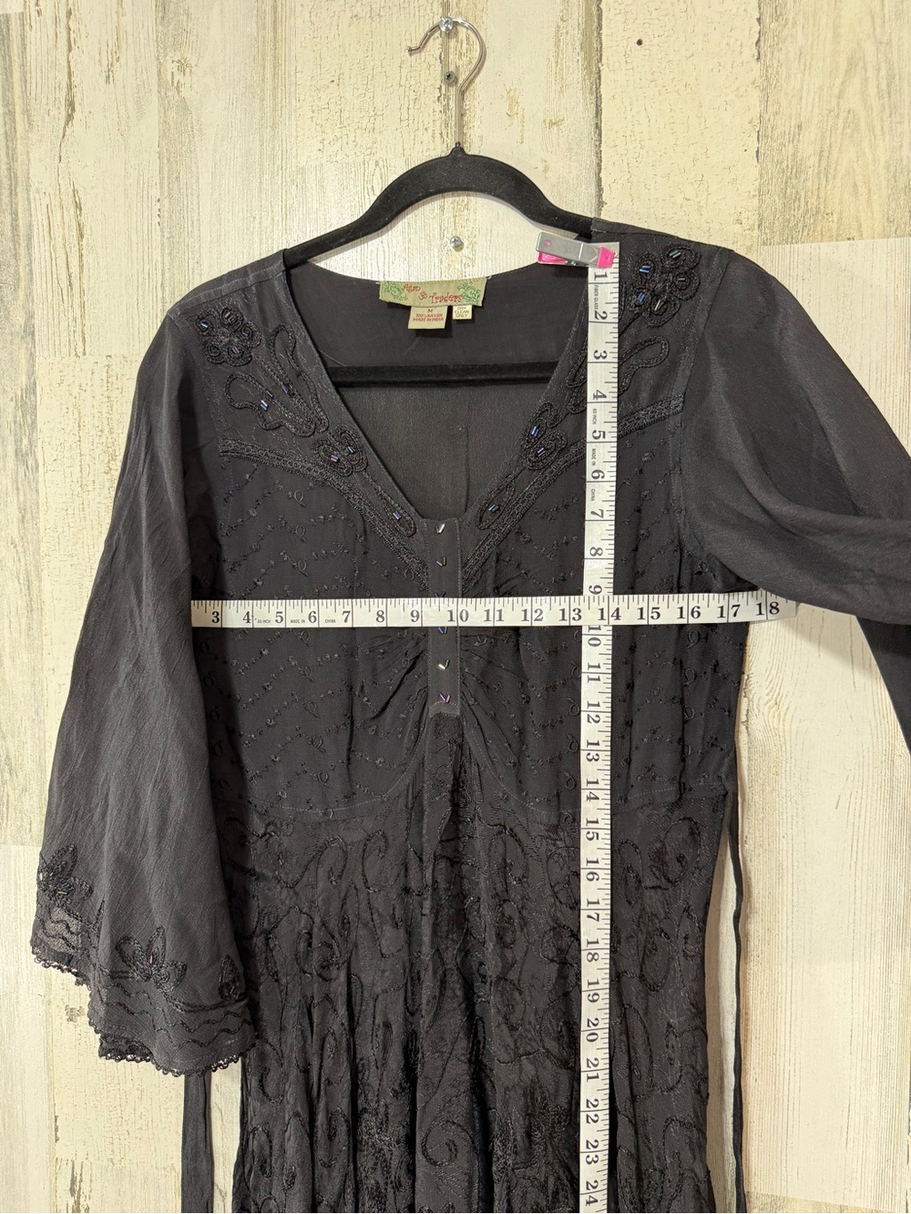 Butterfly Rayon Black Embroidered Maxi Dress Trumpet Sleeve - Picture 8 of 15
